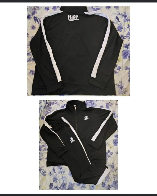 H & M Black with white stripe track suit